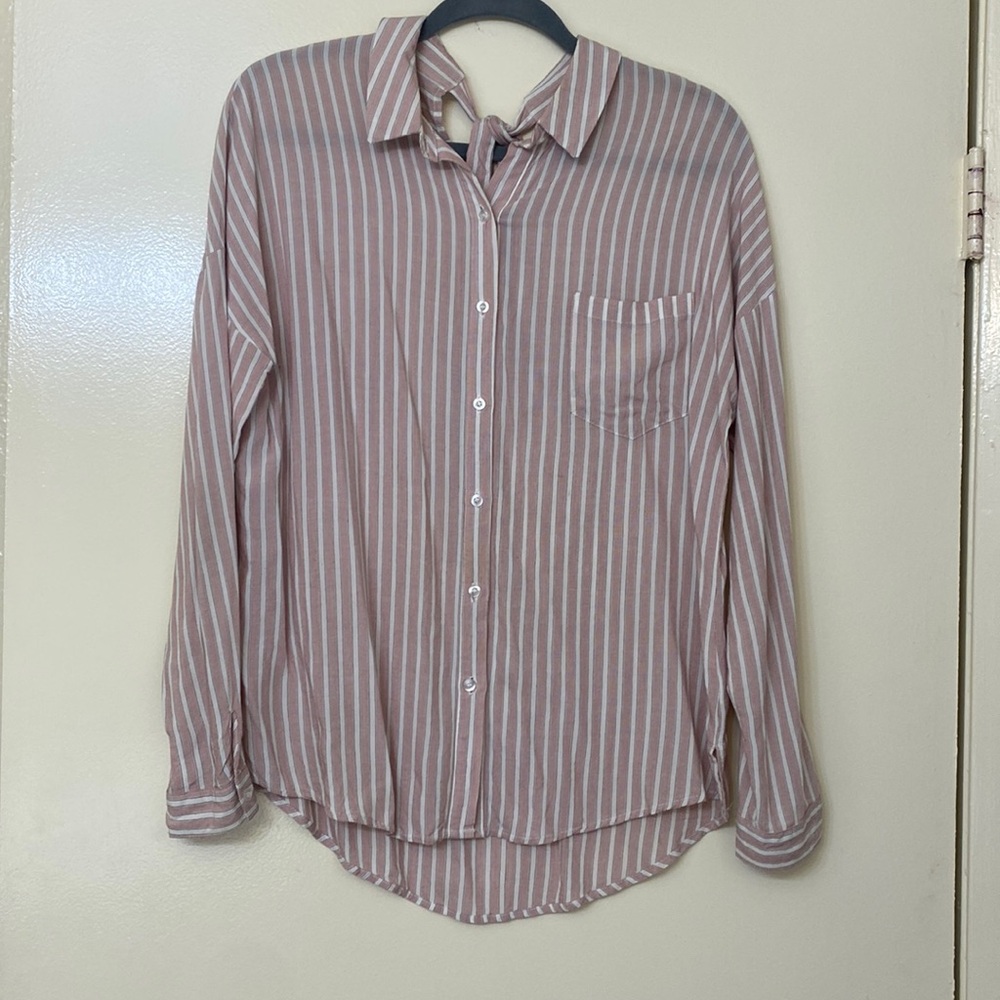 Pink Striped Button Down Blouse